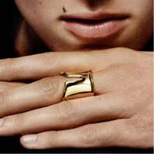 VKHK 1 Peça Anel Aberto Côncavo Personalizado, Revestido em Ouro 18K, Aço Inoxidável, Adequado para Homens e Mulheres, Presente Para Uso Diário