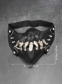 1pc New Simple Face Mask Headdress, Black Leather Spiked Rivet Metal Face Mask For Cosplay, Costume, Holiday Decor