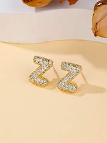 1 对泡泡首字母耳钉精致泡泡方晶锆石 26 个字母 A-Z 个性化名字耳钉情人节珠宝生日礼物适合女士和女孩 - 大號字母耳環 - 查看 24