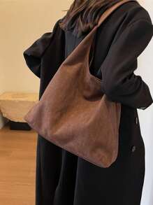 2 Pieces Set With Coin Purse Vintage Suede Tote Bag, Large Capacity Casual Shoulder Handbag, Patchwork Color Block Design Tote Bag, Versatile For Commuting, Shopping, Suitable For Office, College, Work, Business, Outdoor Activities, Travel For Young Women, Students, Office Ladies