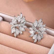 1 par de brincos de zircônia com design elegante de folhas, acessório de joia da moda para mulheres, adequado para noivas e vestidos de noiva