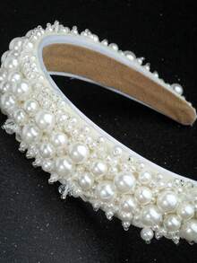 1pc Handmade Pearl Headband, Crystal Bridal Headpiece, Suitable For Wedding Season And Formal Dress - White - View 2
