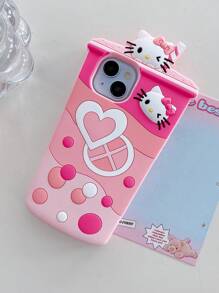 Sanrio Niedliche 3D-Silikon-Handyhülle mit Sanrio-Milchtee-Motiv im Cartoon-Stil, passend für 16 Pro Max / 15 Pro Max / 14/13