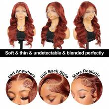 13x4 Lace Frontal Wig Reddish Brown Wig Human Hair Body Wave Transparent Lace Front Wigs 180% Density Reddish Brown Body Wavy Hair Brazilian Human Hair Pre Plucked - Rust Brown - View 3