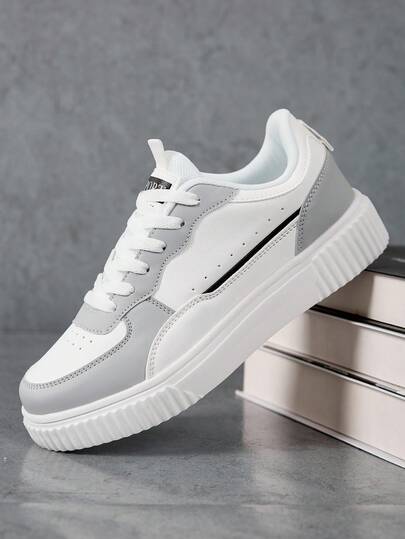 Men's Thick-Soled Skate Shoes - Height-Increasing Anti-Slip Board Sneakers, Lightweight Streetwear Footwear, White Multifunctional Sports Shoes For Spring ﻿