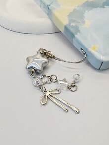 1 pieza Carcasa de teléfono con cadena de estrella plateada, colgante de llavero con diseño de estrella lindo, cordón para teléfono, llavero, pulsera personalizada con encantos, accesorio de teléfono para niña - Multicolor - Ver 7