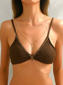 Summer Sexy Bikini Pearl Bead Tassel Bead Harness Cross Bra Chest Body Chain  Adjustable Plus Size Bikini Beach Star Waist Body Chain Belt Belly Jewelry Summer Beach Vacation Party Accessories For Women And Girls