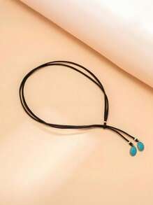 1pc Adjustable Y-Shaped Turquoise Necklace, Bohemian Style Suitable For Women's Daily And Holiday Wear