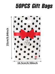 10/25/50 piezas Bolsas de regalo con lazo a lunares blanco y negro, diseño de historia de amor, bolsas de fiesta de cumpleaños, bolsas de favor de boda, bolsas de embalaje de dulces de regalo de cumpleaños, decoración de baby shower, decoración de cumpleaños, recuerdos de fiesta - corbata de moño - Ver 14