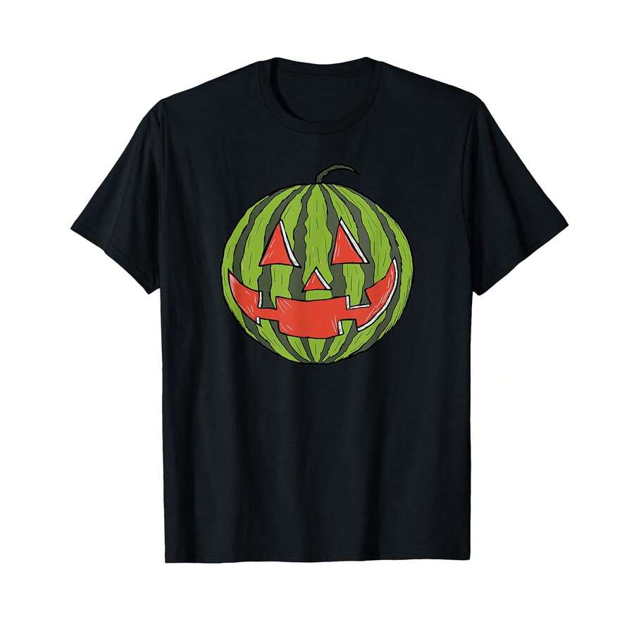 Jack-O-Melon Funny Summer Pumpkin Watermelon Halloween T-Shirt} SP Personalized Gifts - Black - View 1