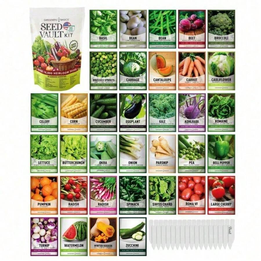 Vegetable Seed Vault Kit 35 Variety Pack Seed Starter Kit Home Planting Seeds Survival Vegetable Seed Bags Mix Great Gardening Gift Home Grown Garden - default - View 1