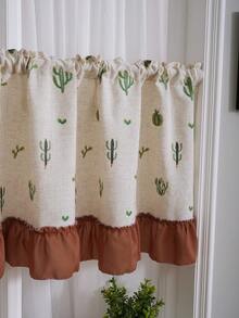 1pc Cute Cactus Embroidered Ruffled Sheer Curtain, Window Valance For Decor, Suitable For Daily Use And Holidays - Multicolor - View 6