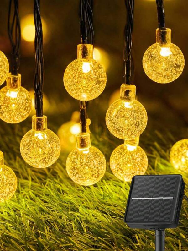 1pc Outdoor Solar Crystal String Light 38.99/22.59/15.99/10FT 10/20/50/100LED, Outdoor Solar Crystal String Light, Solar Crystal Ball Light, Spring, Summer, Garden, Lawn, Terrace, Pavilion, Courtyard, Christmas Decoration, Mother's Day,GiftBest Mom,Women,PartyDecoration