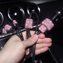 1 pièce Chargeur de voiture 2-en-1/8-en-1 avec strass, câble de charge 3-en-1 avec strass, charge rapide, Type C, USB, adaptateur de voiture, compatible avec Apple, téléphone, caméra de tableau de bord, iPad, GPS, cadeau pour les vacances/anniversaire