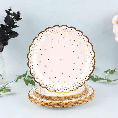 10/20/40pcs,White And Gold Birthday Decorations, White Party Plates And Napkins Sets, Scalloped Dessert Plates With Gold Rim For Birthday Party, Bridal Shower Wedding Graduation Party Supplies