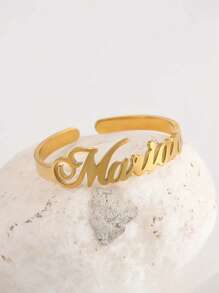 1 pieza Anillo personalizado elegante - Acero inoxidable, diseño abierto ajustable, opciones de color dorado y plateado, joyería de uso diario de moda para mujer, personaliza con tu nombre, un regalo significativo para amigos, familia o pareja