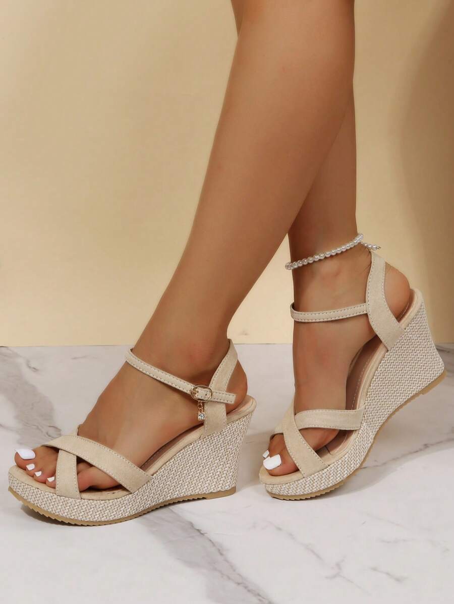 Sandálias de Plataforma Francesa Deslumbrantes de Verão Á Prova D'água, Salto Alto Sexy, Solado Grosso, Estilo Romano Trançado, Confortável para Mulheres