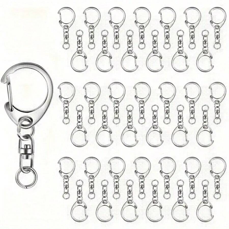 10/20/30/50pcs Silvery C-Shaped Metal Keychain Links With D Hook & Lobster Clasp - Zinc Alloy Jewelry Connectors, Chain Link, Connection Tool