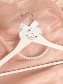 Personalized Custom Text Wedding Hanger White Wooden Bridesmaid Dress Hanger With Bow & Pearl Customized Name Bridesmaid/Bride Hanger Wedding Decor - Multicolor - View 3