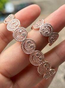 2pcs Set Luxury Elegant Smiling Face Bangle And Ring Set, Fashion Minimalist Copper Alloy Cubic Zirconia Jewelry Set, Valentine's Jewelry Gift