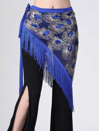 Khăn quấn hông múa bụng đính kim sa tua rua cho nữ, trang phục biểu diễn lễ hội Carnival, dây thắt eo thêu, trang phục quấn váy, thắt lưng.