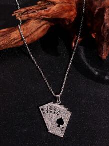 1 pieza Collar colgante de naipe de póker de estilo punk rock plateado, diseño versátil para uso casual y para ir al trabajo