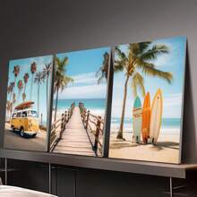 BAEMEFLE Juego de 3 impresiones de arte en lienzo con temática de viaje de verano y surf, perfectos para regalo en dormitorio, sala de estar o decoración de pasillo - sin marco, rectangulares, 3 piezas sin marco