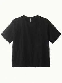 Women Casual Minimalist Textured Solid Color Short Sleeve Shirt