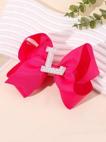 1 pieza Clip de pelo con perla y lazo con brillo con letras de la A a la Z, clip grande hacia arriba, adecuado para niñas, accesorio de pelo para niños, regalo - Rosa Fucsia - Ver 30
