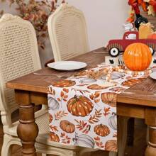 Autumn Orange Pumpkin Tablecloth, Maple Leaves Thanksgiving Holiday Indoor Outdoor Dining Table Decoration