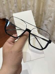1 Stück Damen Mode Vintage Quadratische Piloten Oversized Schwarze Nicht-Verschreibungsbrille, Lässig Dekoration für täglichen Ausgang und Straßenfotografie