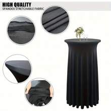 1 pieza Mantel elástico de cóctel - Elegante mantel redondo de poliéster y spandex, apropiado para banquetes y bares de lujo, con bordes encanados blancos, perfecto para fiestas y eventos, mantel elástico