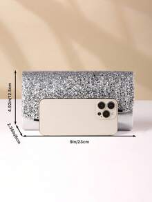 Sparkling Women's Evening Clutch Bag With Metal Decor, Detachable Shoulder Strap For Party, Prom, Wedding, Birthday Gift, Club