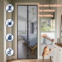 1 pezzo Tenda magnetica nera per l'estate, tenda decorativa per porta con fermagli magnetici, design adatto agli animali domestici senza bisogno di forare, a motivo a righe, in rete traspirante, in morbida garza, autoadesiva, facile da installare, ottimo regalo per la festa della mamma