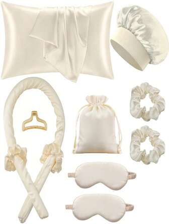 10-delige set haarstylingtools voor de slaap, krultang 1 zijden kussensloop voor haar en huid, set zijden krultang zonder warmte, krultang voor de nacht, 1 zacht slaapmasker, 1 zijden slaapmuts, essentiële set voor de slaap10-delige set haarstylingtools voor de slaap, krultang 1 zijden kussensloop voor haar en huid, set zijden krultang zonder warmte, krultang voor de nacht, 1 zacht slaapmasker, 1 zijden slaapmuts, essentiële set voor de slaap, terug naar school, essentiële reis- en vakantie-items, haaraccessoires voor vrouwen