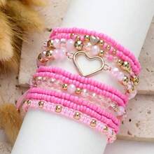 10pcs/Set Handmade Bohemian Style Beaded Heart Decor Bracelets For Women, Jewelry Set