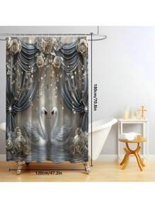 1 pièce/4 pièces Rideau de douche décoratif avec cygne gris sur scène, avec crochets multiples. Ensemble de salle de bain comprenant le rideau de douche, le tapis de sol antidérapant, le tapis en U pour toilette, le tapis de couvercle de toilette, la décoration de chambre, la décoration de la maison, la décoration et les accessoires de salle de bain, un cadeau parfait pour la rentrée scolaire