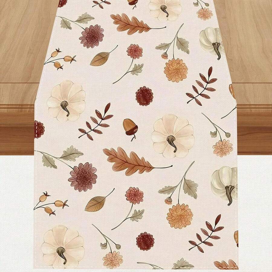 Autumn Season Table Runner, Fall Leaves Pumpkin Flower Family Kitchen Dining Table Decor, Thanksgiving Harvest Festival Decoration And Home Accessories