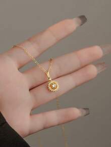 1 件奢华水晶神秘指南针项链，适合女士，复古简约颈链 - 金色 - 查看 2