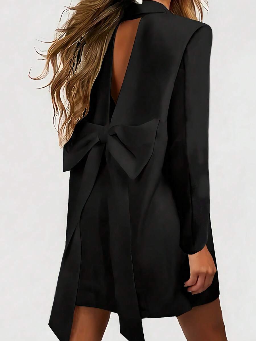 Vestido de fiesta negro sexy y elegante con diseño de lazo y espalda descubierta, vestido corto de cóctel para reuniones de Año Nuevo