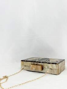 Túi buổi tối họa tiết vân Acrylic, Túi cầm tay hộp cứng đeo chéo, Túi xách chắp vá hình học cho phụ nữ, Túi vuông nhỏ làm quà tặng phù dâu - Cà phê nâu - Xem 7