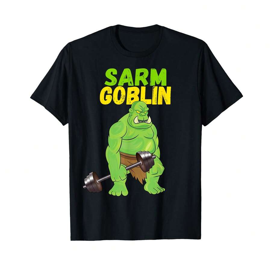 Camiseta de gimnasio con diseño divertido de músculos y fisicoculturismo "Sarm Goblin". Regalo de MI - Negro - Ver 1