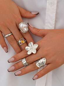 Anillo abierto con diseño de flor, accesorios de moda versátiles, diseño exagerado único