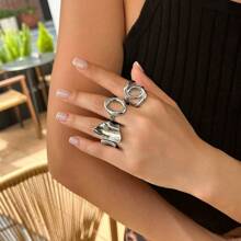 3pcs Unique Punk Style Exaggerated Glossy Round Open Ring, Geometric Curved Surface Rings