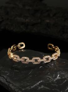 1pc Fashionable Asymmetrical Cubic Zirconia Hiphop Cuff Bracelet For Men, Suitable For Daily Wear