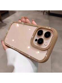 1pc Coffe Luxury Sparkling Diamond Transparent Phone Case Suitable For I Phone 16e/15 Pro Max/14 Plus/13 Pro Shockproof Protection Hard Acrylic Material With Anti-Collision Border