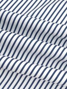 女式蓝白条纹领结衬衫，宽松轻薄长袖衬衫，秋冬 - 藏青色 - 查看 11