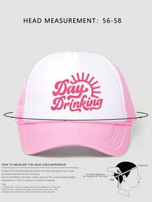 1pc Y2K Printed "Day Drinking" Drawstring Mesh Baseball Cap, Breathable Adjustable Golf Sun Hat, Unisex Summer Fashion Curved Brim Sun Hat - Baseball Cap - View 8