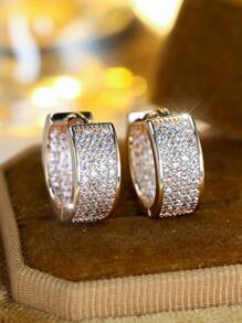 1 paire de boucles d'oreilles élégantes en créoles avec zirconium blanc micro-pavé - bijoux de luxe pour mariage, fête et usage quotidien - accessoire durable et étincelant