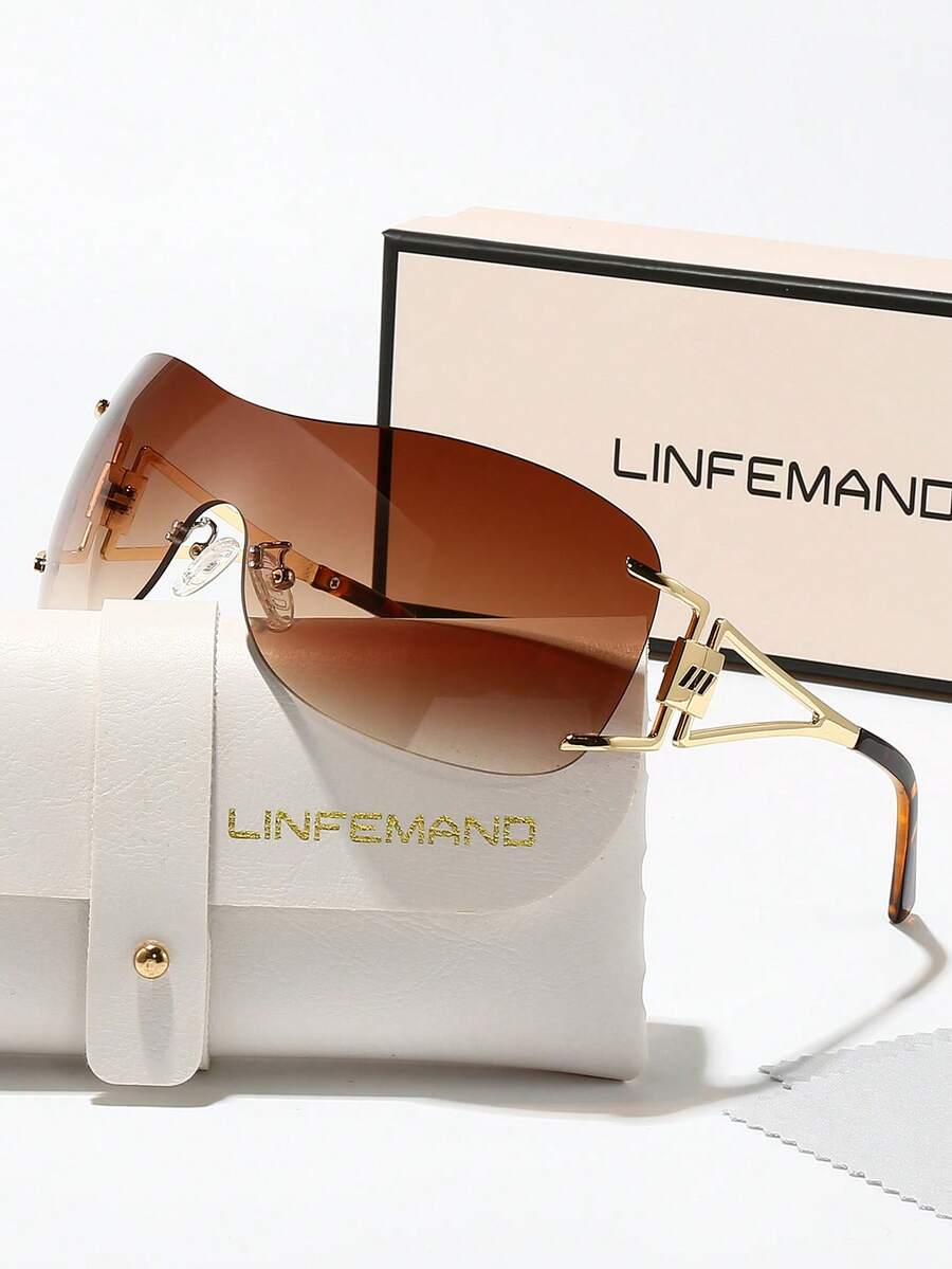 LINFEMAND 时尚无框一体式眼镜，带装饰性镜腿，适合女士，Y2K 风格派对配饰，节日礼物，学院风，适合返校季，包裹式镜腿装饰 - 彩色 - 查看 1